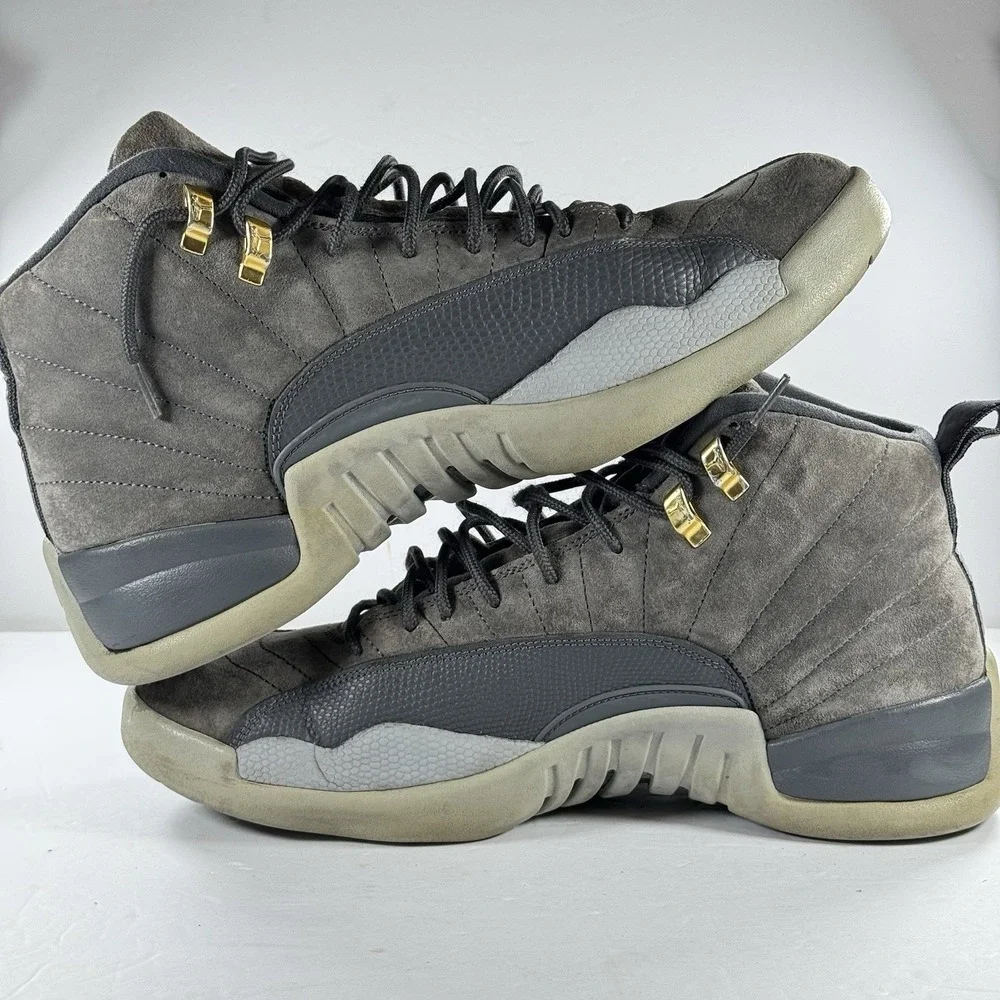 Air Jordan 12 Retro‎ Dark Grey Suede Gold Eyelets Men's Size 12 130690-005